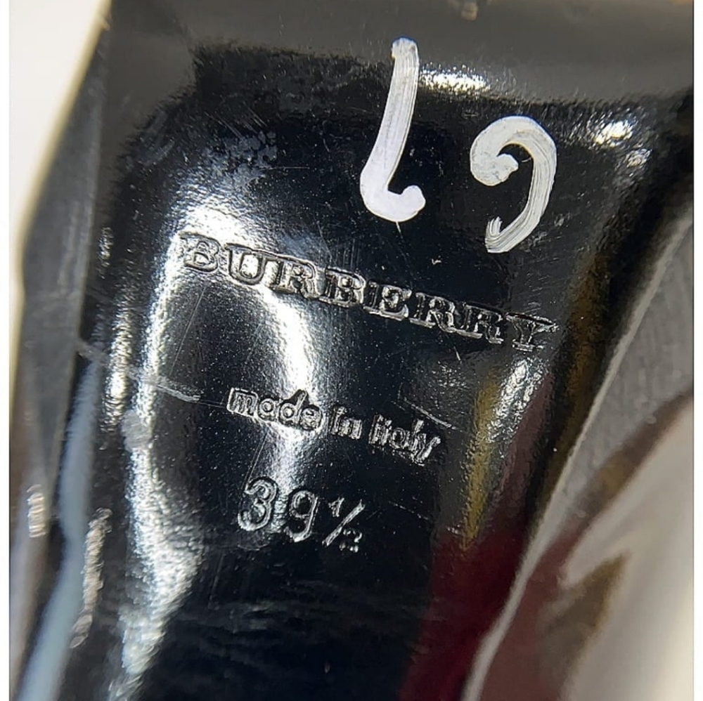 BURBERRY Brown Patnent Leather Curved Heel Peep Toe Pumps Good Condition 39 1/2 - Picture 4 of 11